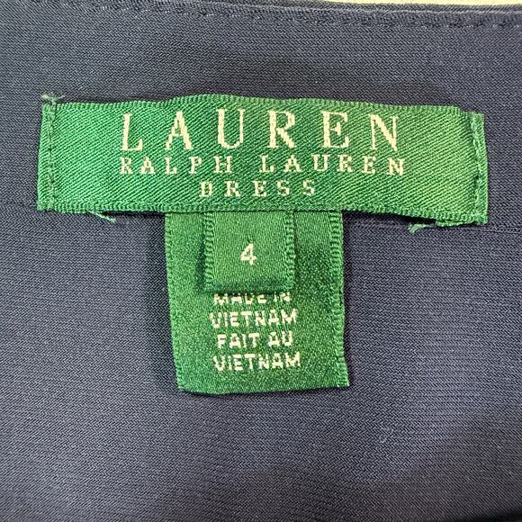 Lauren Ralph Lauren Bodycon Dress Size 4 Navy Tan Animal Print Stretch Cocktail - Picture 5 of 7